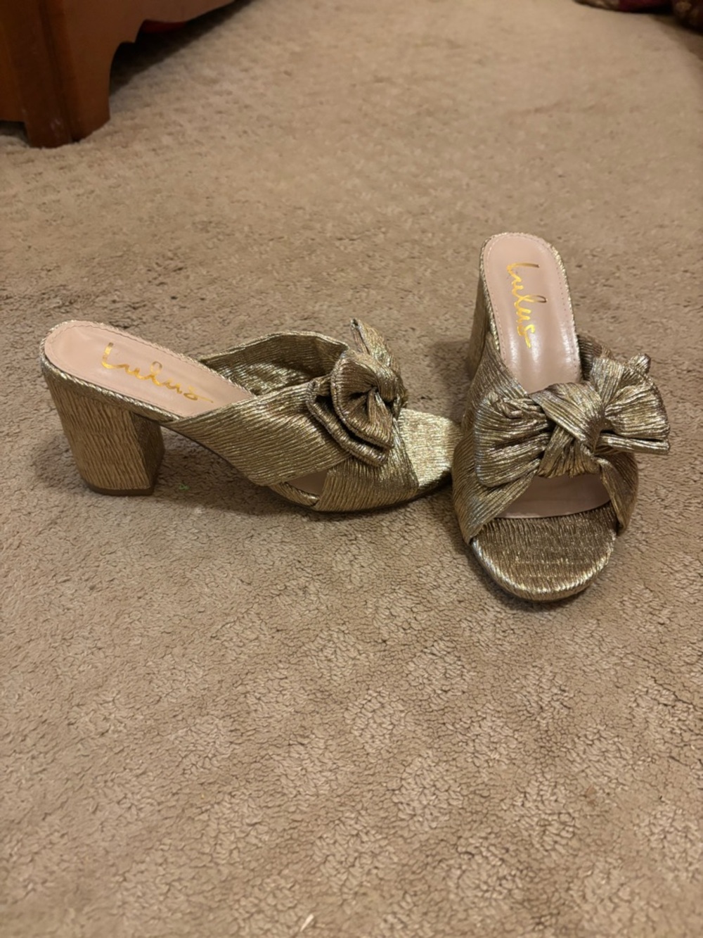 Lulu's Gold Knot Block Heels
